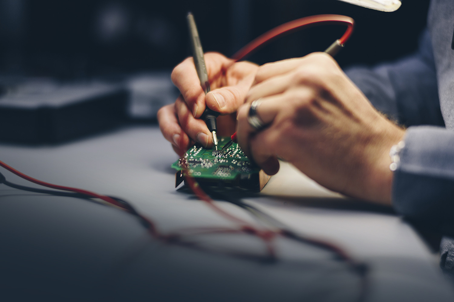 An engineer working at a custom battery solution for a customer.