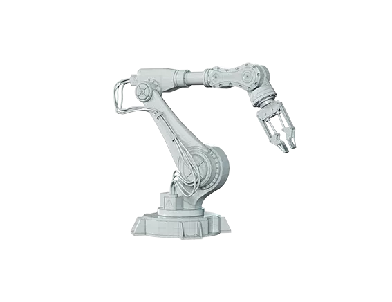 Graphic image of a robot arm with a gripper.