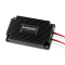 A black dcdc converter with two black cables. Product picture. White background. Logo in white: Micropower Group.